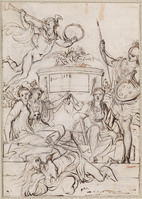 E 041
<br/>
Toscane beschermt de Kunsten tegen Afgunst
<br/>
<em>Canini, Giovanni Angelo (1617-1666)</em>